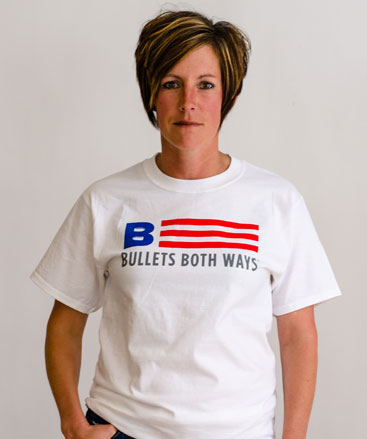 Bullets Both Ways Flag logo Tshirt white womens